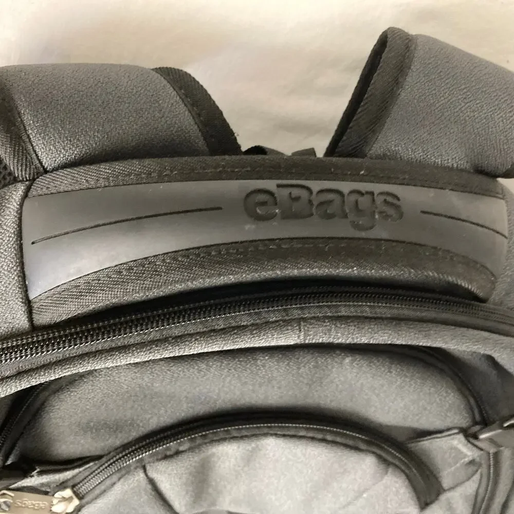 eBags EB4711 Laptop Backpack Gray Carabiner Clip Logo Embroidery Commuter Tech